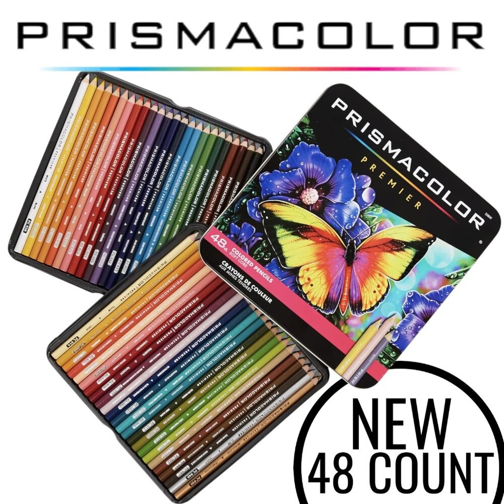 NEW Prismacolor Premier Colored Pencils Soft Core 48 Pack Art Supplies in a Tin